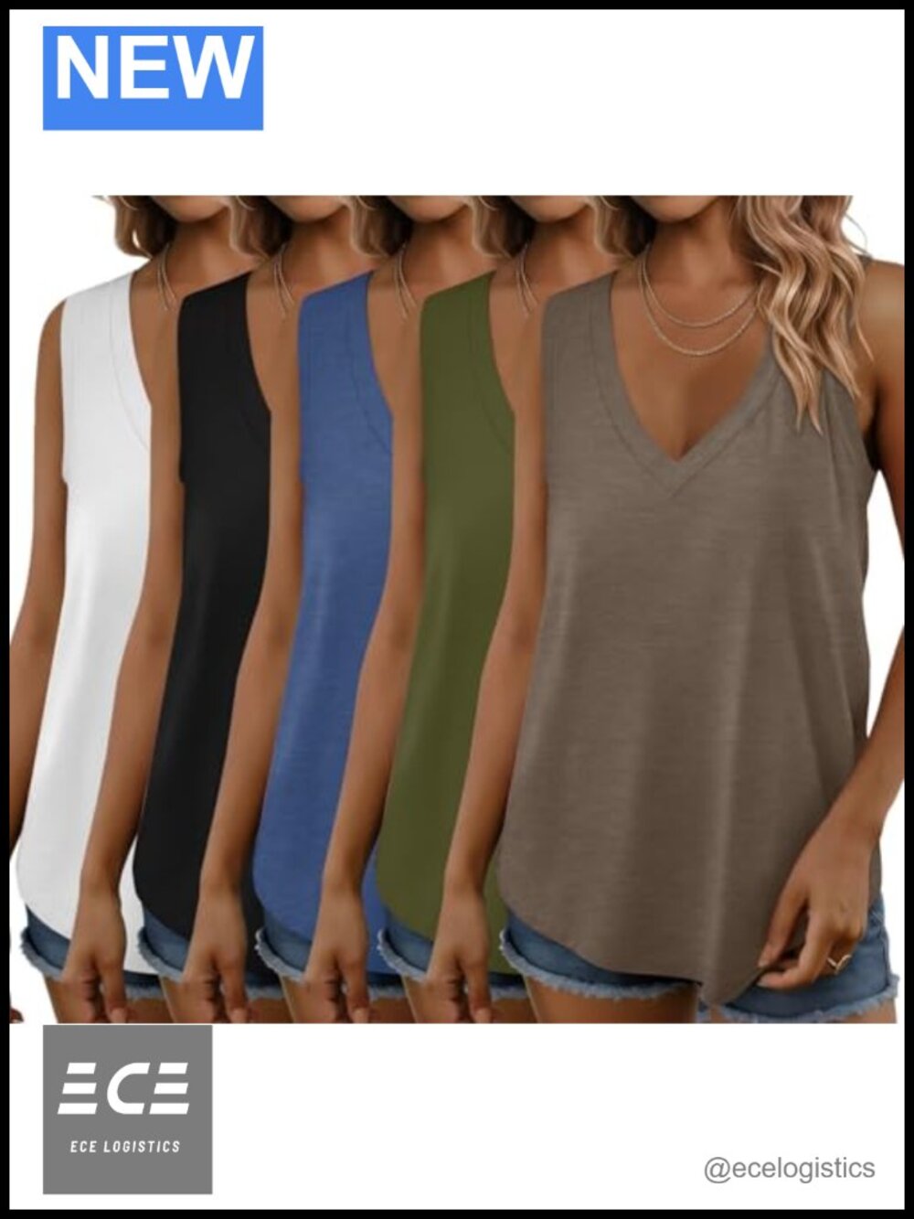 Women's 5 Pack Tank Tops V Neck Sleeveless Loose Fit Summer Shirts